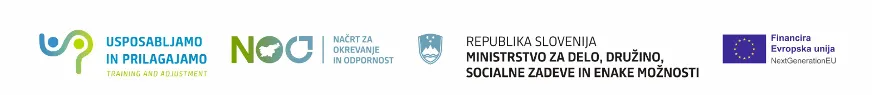 Usposabljamo in prilagajamo, Načrt za okrevanje in odpornost, Ministrstvo za delo, družino, socialne zadeve in enake možnosti, Financira Evropska unija NextGenerationEU. Projekt Krepitev učinkovitosti in konkurenčnosti ZC Korenika.